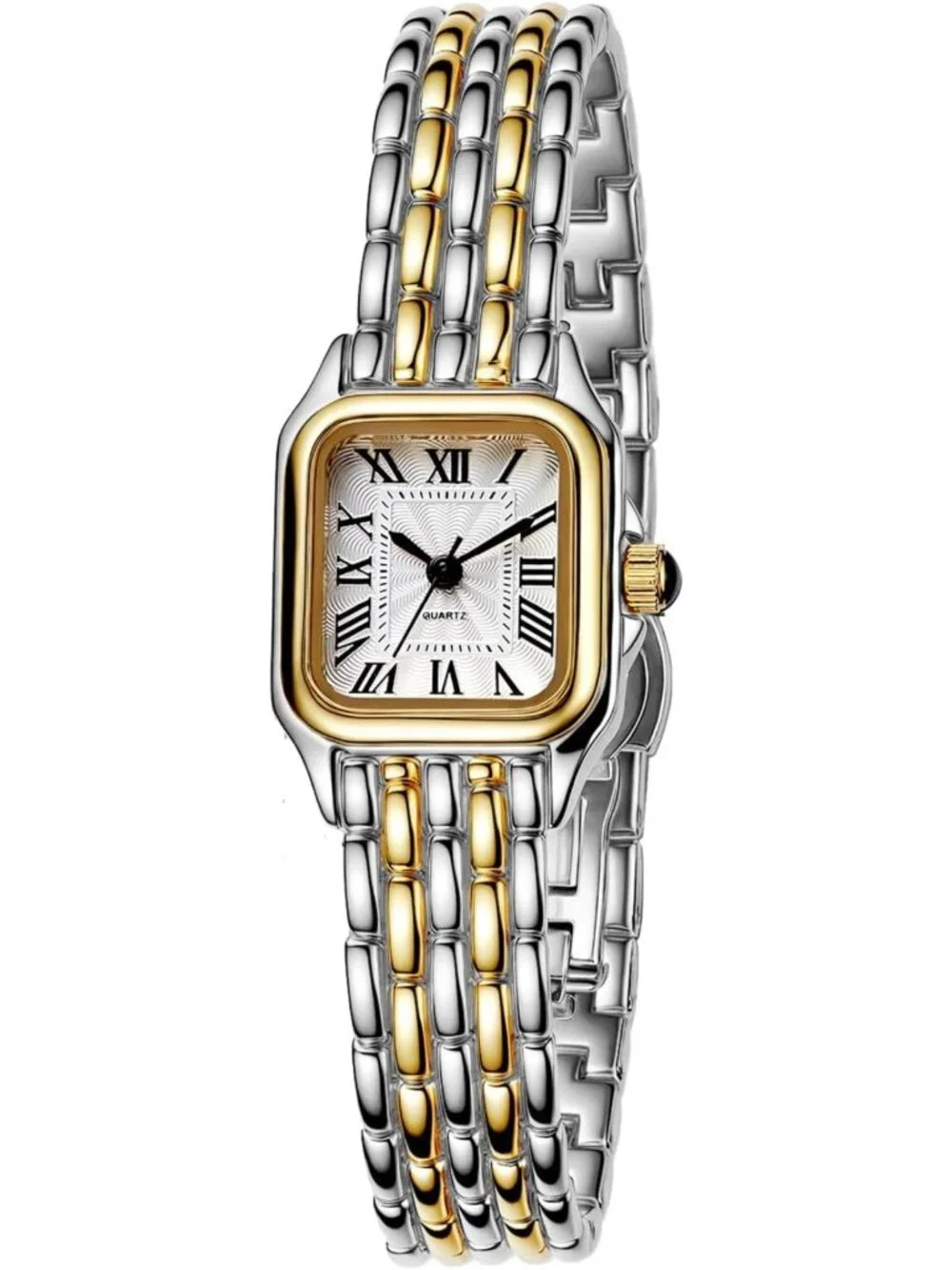 Vintage Square Luxury Watch for Women - Gold Silver Two-Tone, Roman Numerals